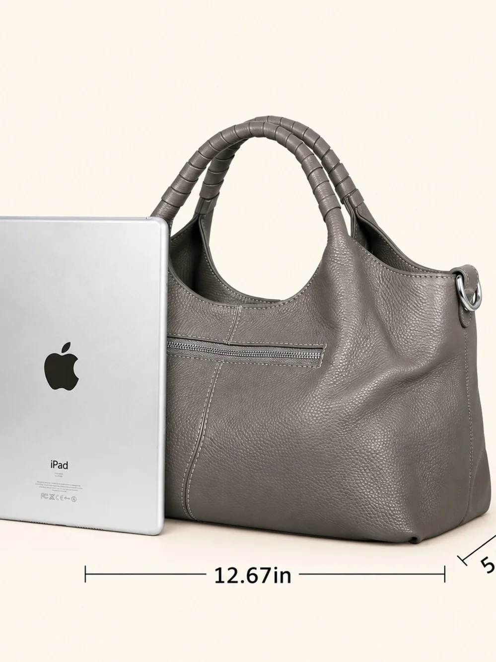 Gray Genuine Leather Satchel Tote Shoulder Bag Convertible Crossbody